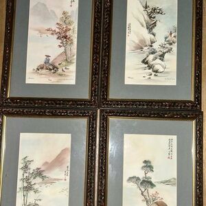 4 seasons set paintings Ling-Fu Yang limited edition vintage lithograph prints